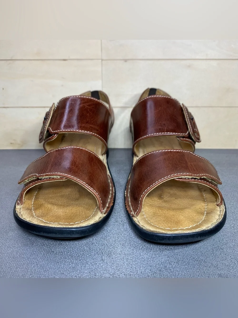 Josef Seibel Sandals Brown Leather Women's Size 7.5 Shoes EU38 Adjustable
